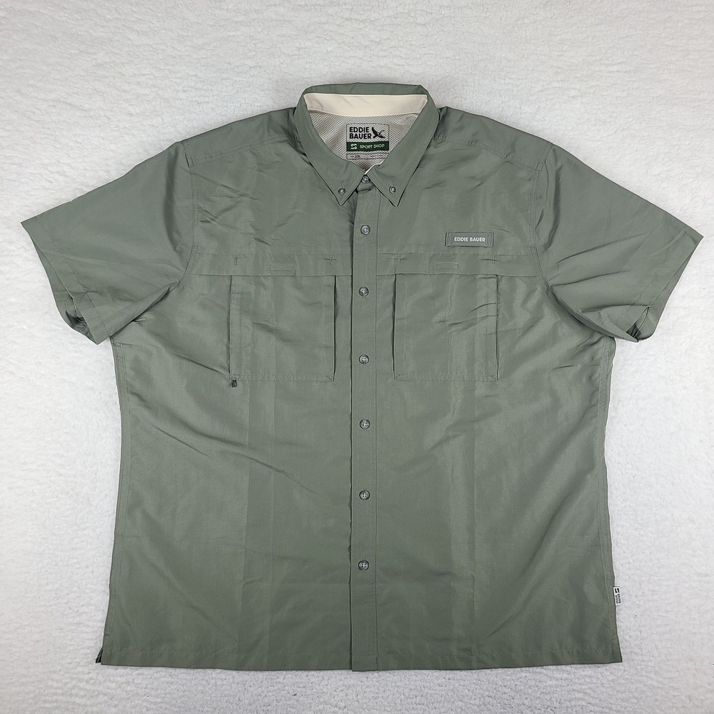 Eddie Bauer Shirt Mens 2XL XXL Olive Green Sport Shop Vented Button Up